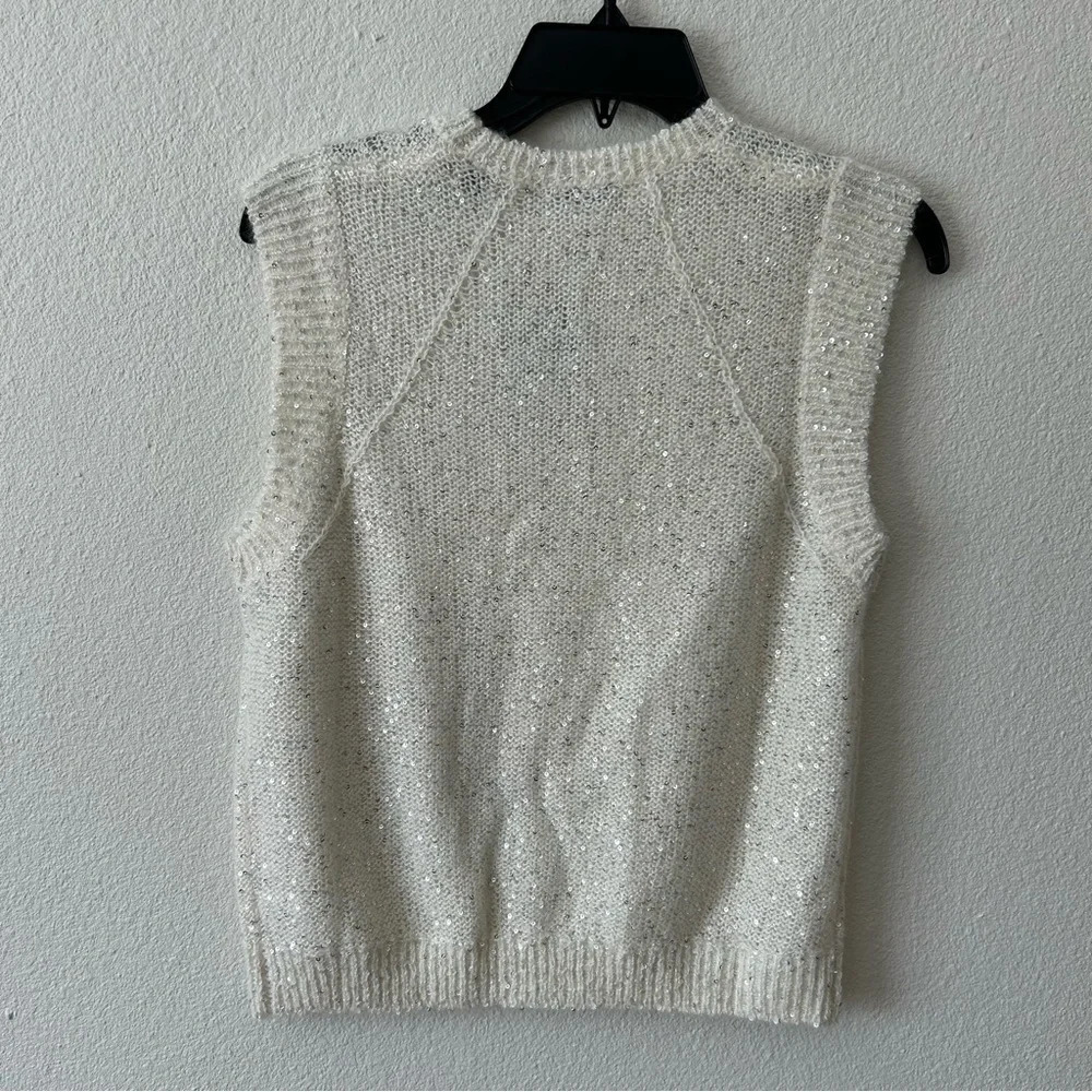 NWT ATM Anthony Thomas Mellino Beige Sequin Sweater Vest Sz Xs ($295) chalk - Picture 5 of 8